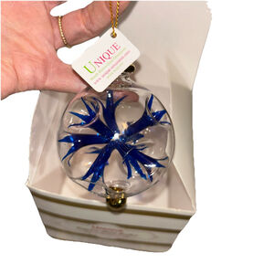 NWT Mouth Blown Egyptian Glass Faceted Royal Blue Firecracker Ball Ornament